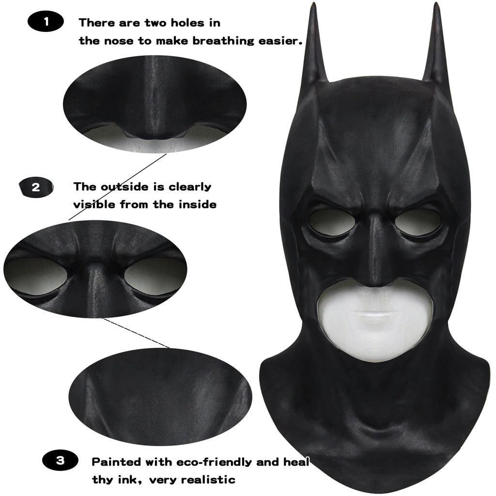 Cafele 2022 Adult Men Bat Superhero Cosplay Bruce Wayne Costume Halloween Masquerade Mask Black Latex Accessories