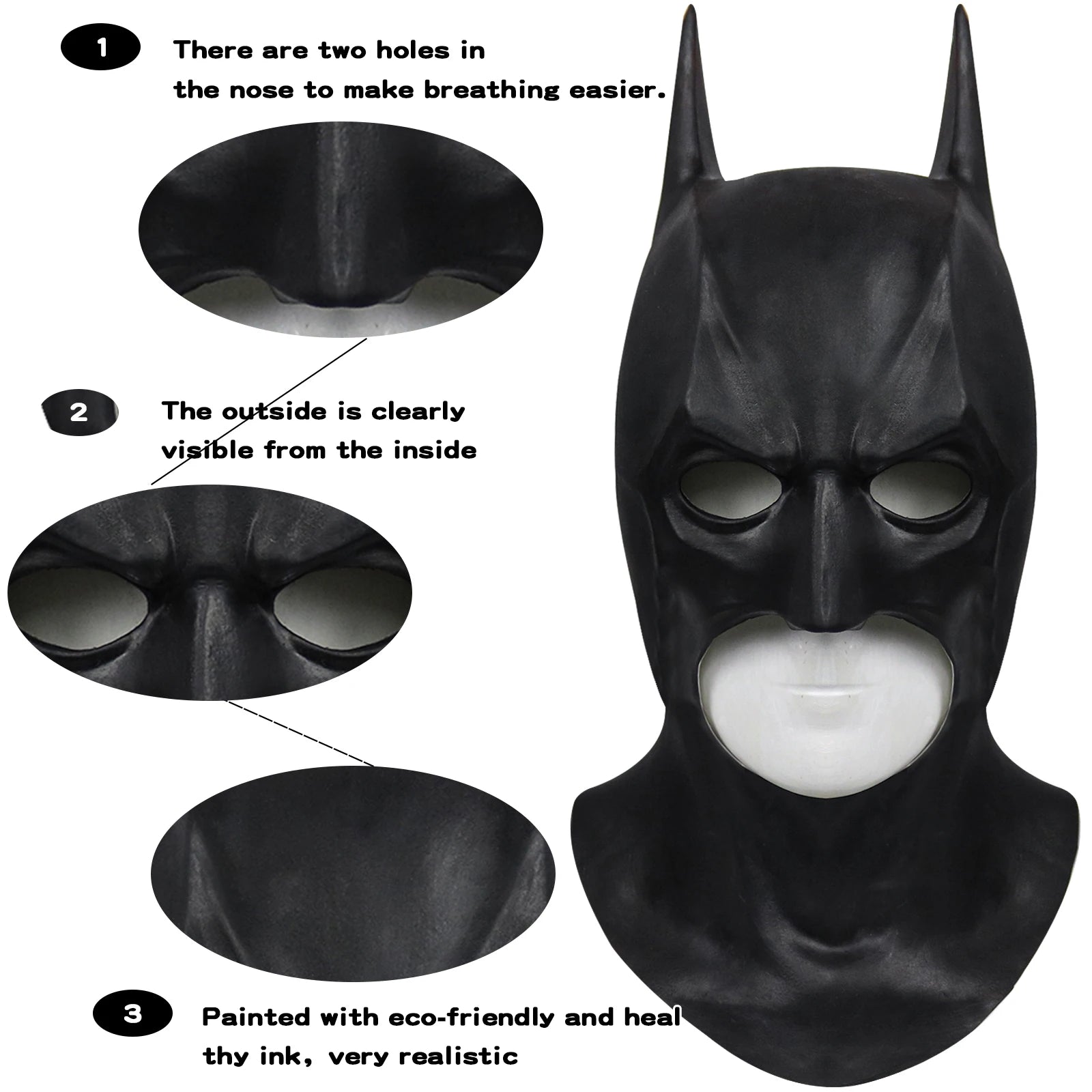 Cafele 2022 Adult Men Bat Superhero Cosplay Bruce Wayne Costume Halloween Masquerade Mask Black Latex Accessories