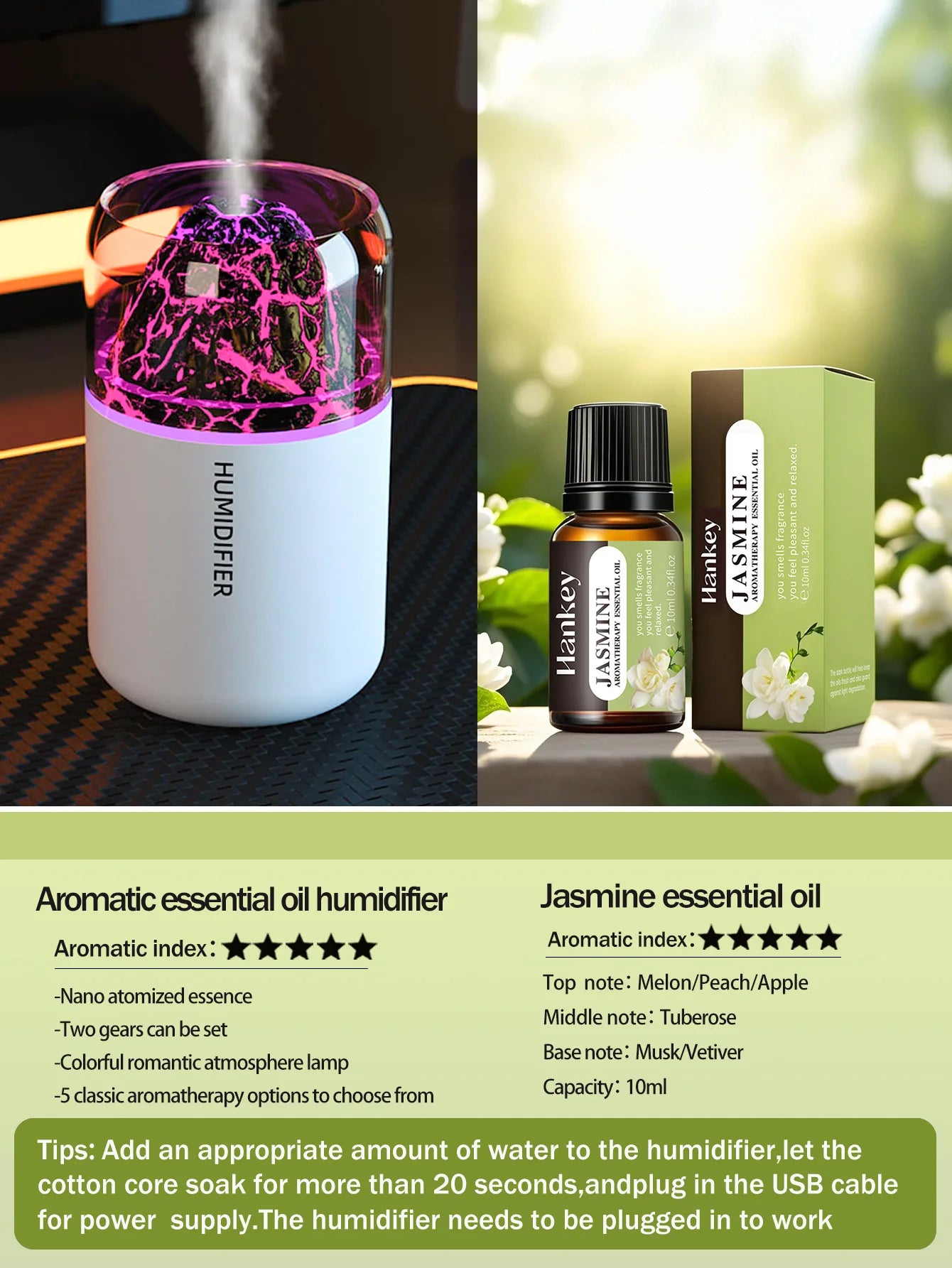 The simulated volcanic color lamp humidifier USB aromatherapy diffuser is suitable for use in cars, homes, bedrooms, as a gift,