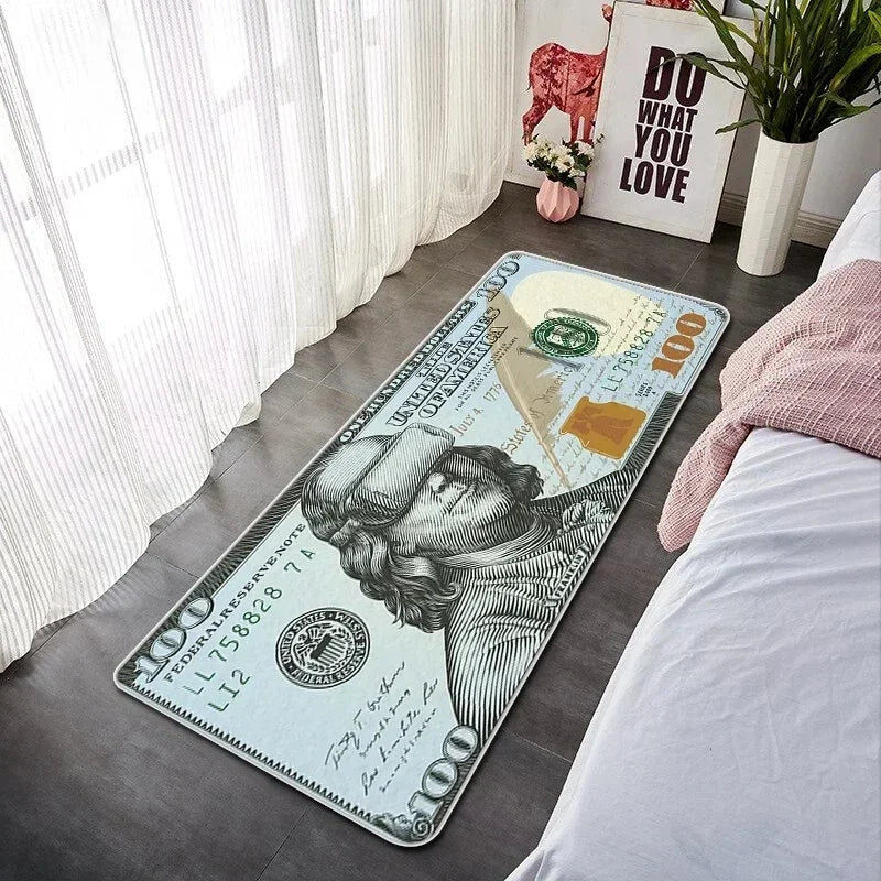 VIKAMA Creative Banknote Long Strip Floor Mat Soft And Anti-Slip Bedroom Bedside Blanket Bay Window Blanket Home Decoration