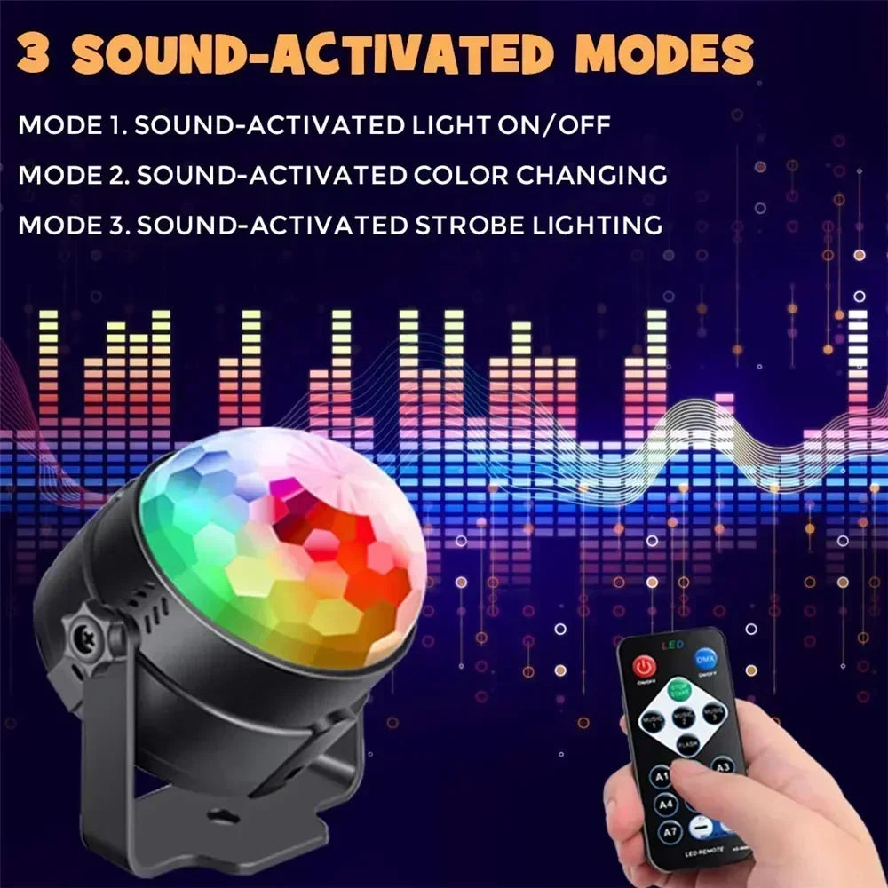 RGB LED Stage Disco Light Rotating DJ Ball Strobe Remote Sound Control Magic Dance Car Christmas Gift Party Club Laser Show Lamp