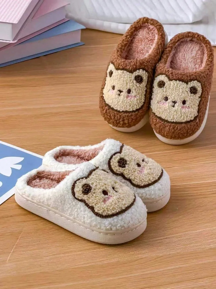 2025 New Winter Slippers for Men and Women Fashionable, Simple and Cute Bear Cotton Slippers, Innate Warm Winter Home Slippers