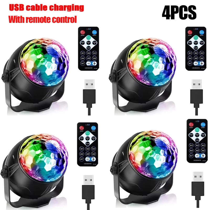 RGB LED Stage Disco Light Rotating DJ Ball Strobe Remote Sound Control Magic Dance Car Christmas Gift Party Club Laser Show Lamp