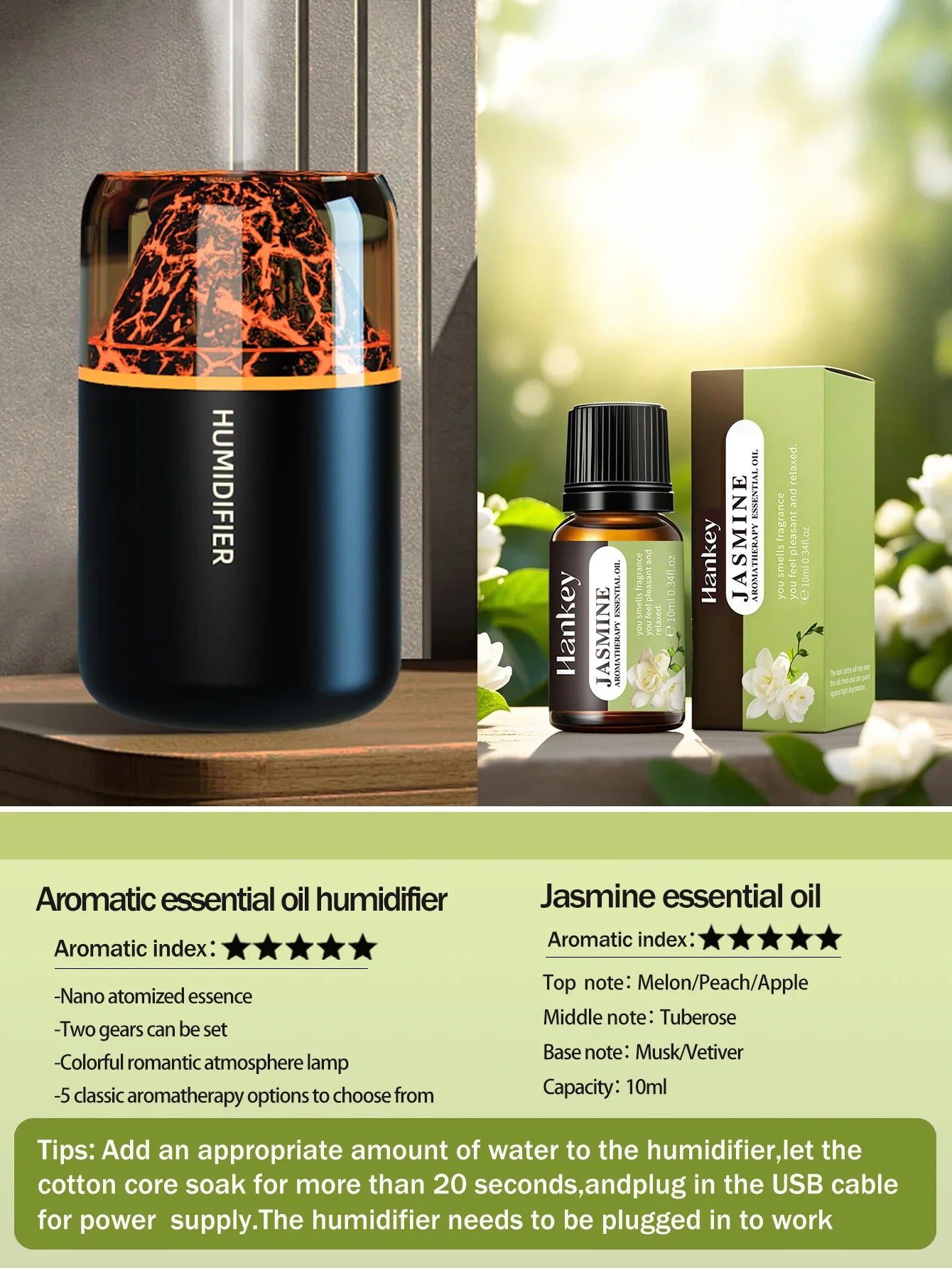 The simulated volcanic color lamp humidifier USB aromatherapy diffuser is suitable for use in cars, homes, bedrooms, as a gift,