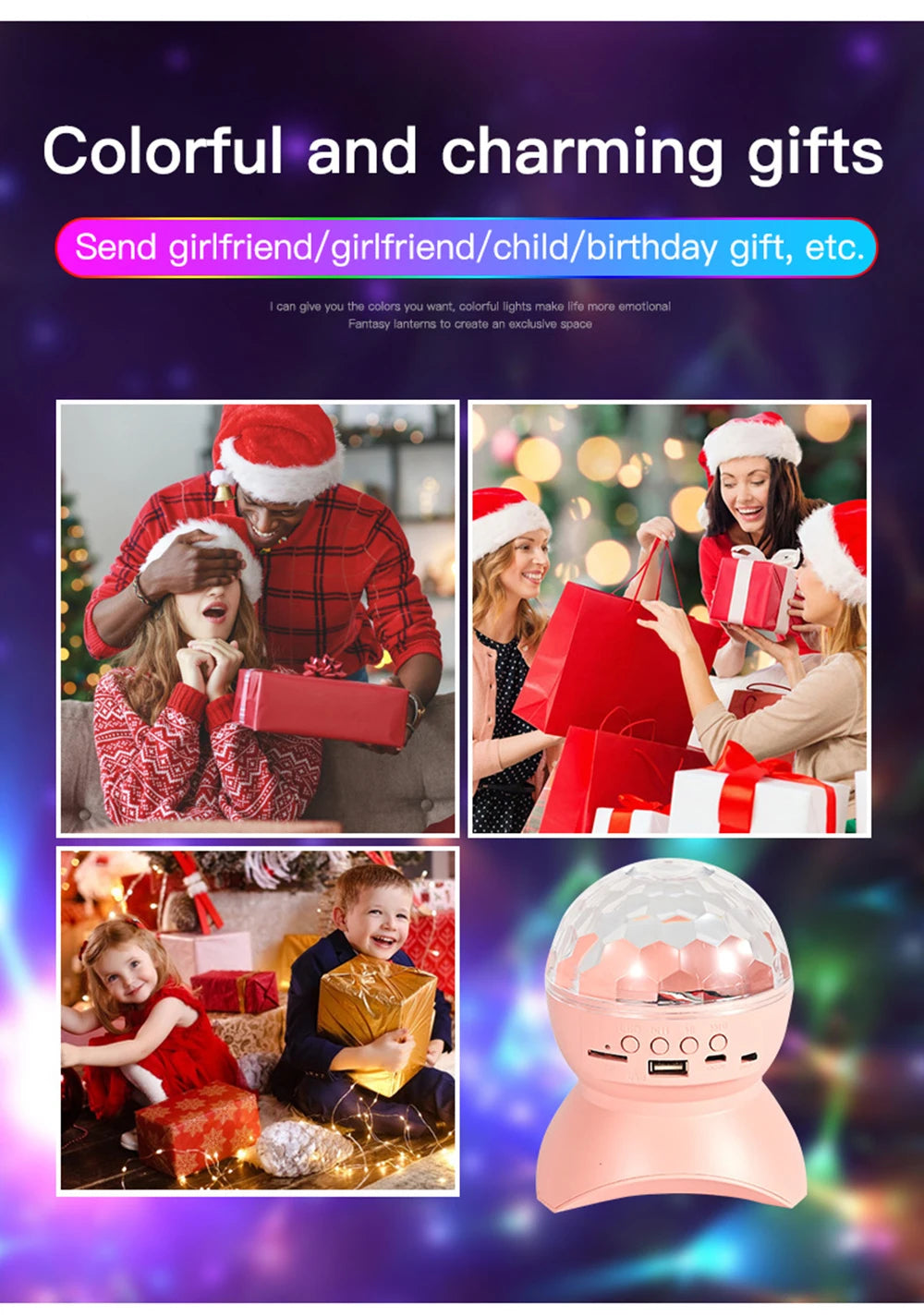 2024 New RGB LED Stage Disco Lights Rotating DJ Ball Strobe Remote Control Sound Magic Dance Car Christmas Gift Party Club Lamps