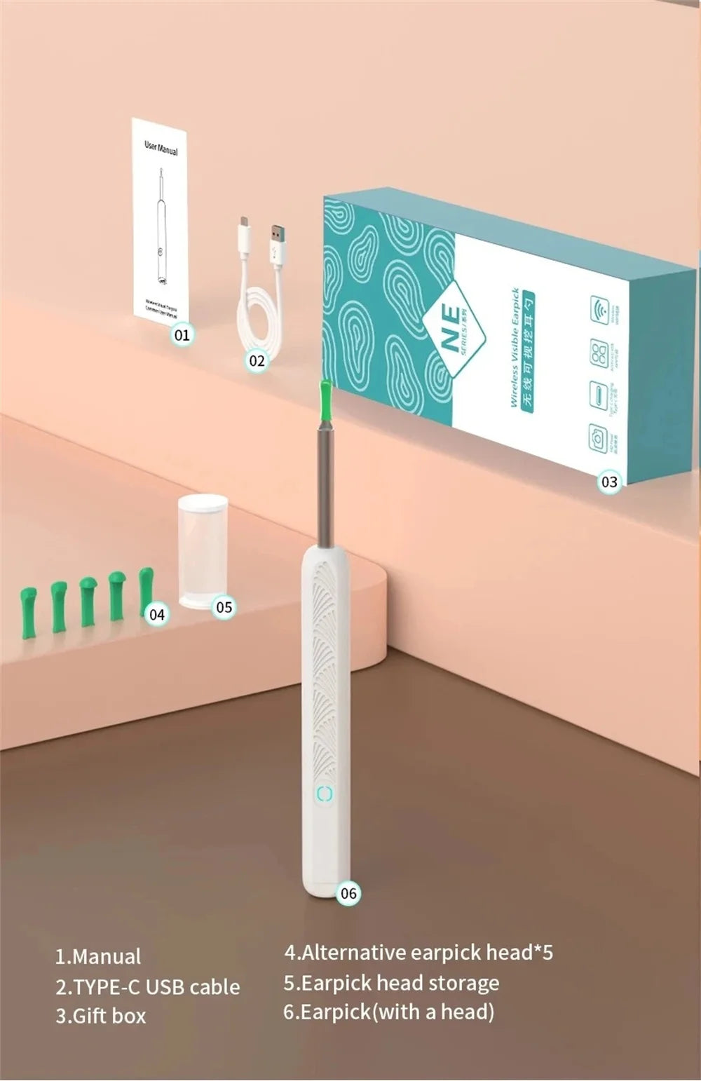 Visual Ear Wax Cleaner with Camera Ear Sticks Otoscope USB C Charging Endoscope Safe Ear Wax Removal Tools Mini Camera Earpick