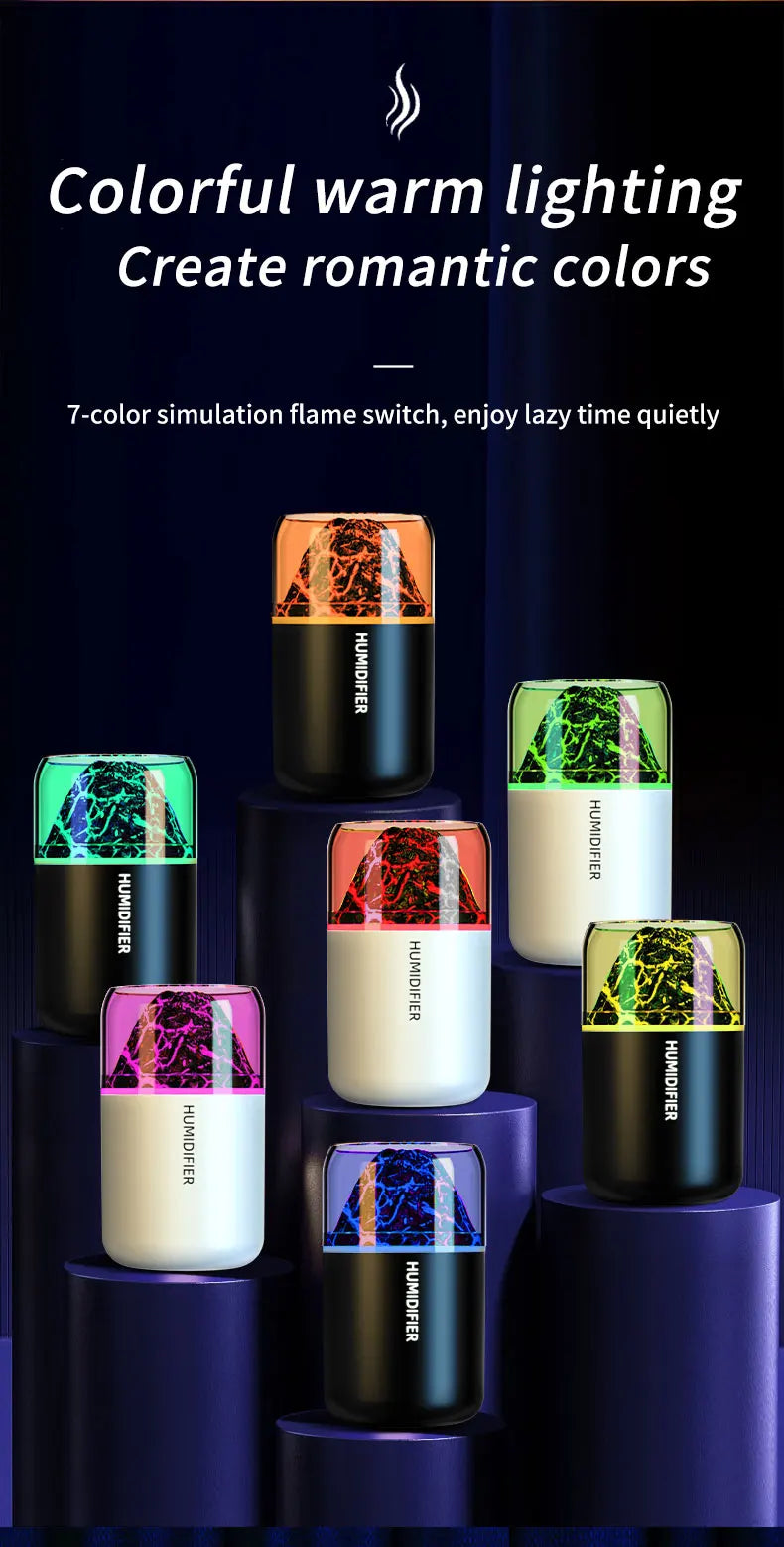 The simulated volcanic color lamp humidifier USB aromatherapy diffuser is suitable for use in cars, homes, bedrooms, as a gift,