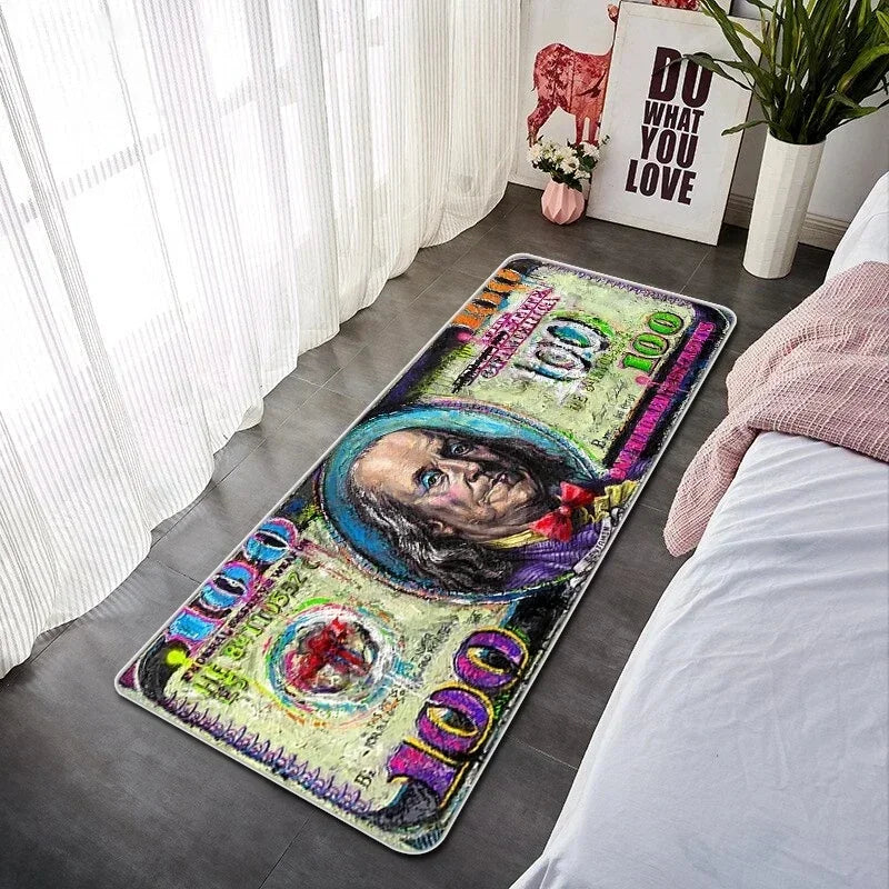 VIKAMA Creative Banknote Long Strip Floor Mat Soft And Anti-Slip Bedroom Bedside Blanket Bay Window Blanket Home Decoration
