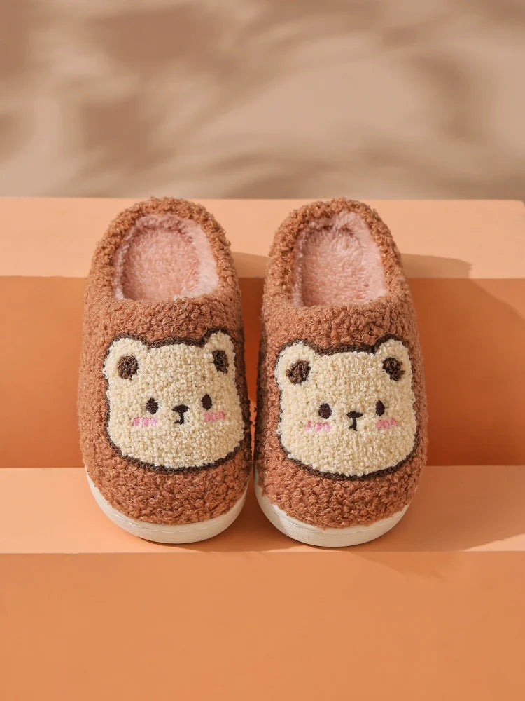 2025 New Winter Slippers for Men and Women Fashionable, Simple and Cute Bear Cotton Slippers, Innate Warm Winter Home Slippers