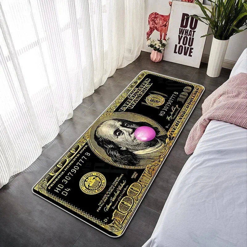 VIKAMA Creative Banknote Long Strip Floor Mat Soft And Anti-Slip Bedroom Bedside Blanket Bay Window Blanket Home Decoration