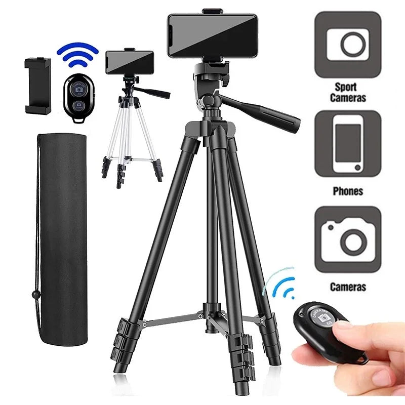 Universal Extendable Tripod Stand With Bluetooth Remote Phone Holder Lightweight Photography Live Tripods For Sports Camera DSLR