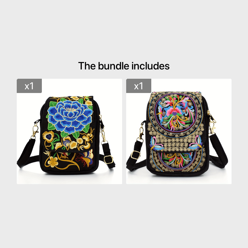 Women's Embroidered Crossbody Bag, Mini Shoulder Bag, Portable Double-Layer Wallet, Phone Pouch