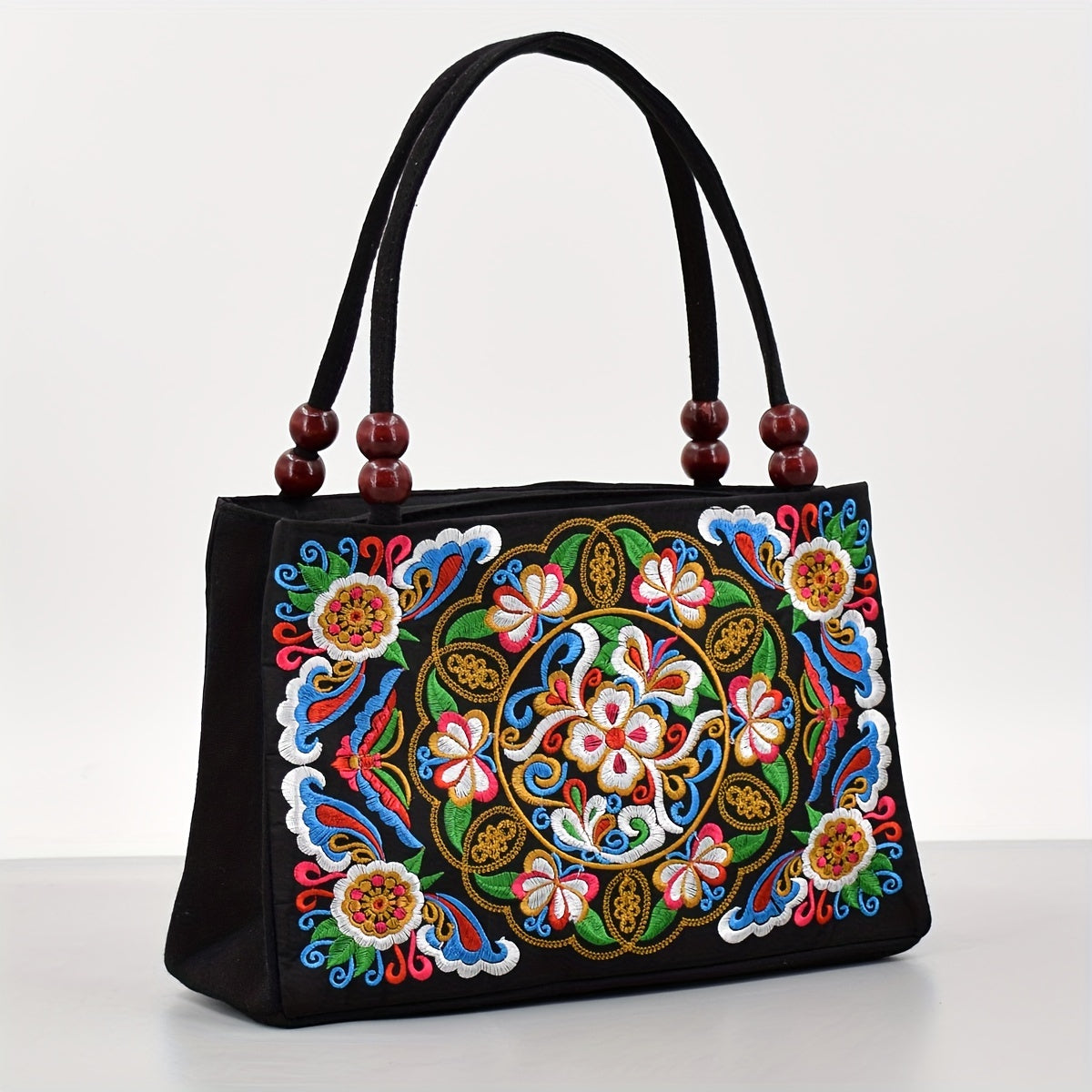 Women's Embroidered Handbag - Double Zipper, Printed Design, Stylish and Spacious
