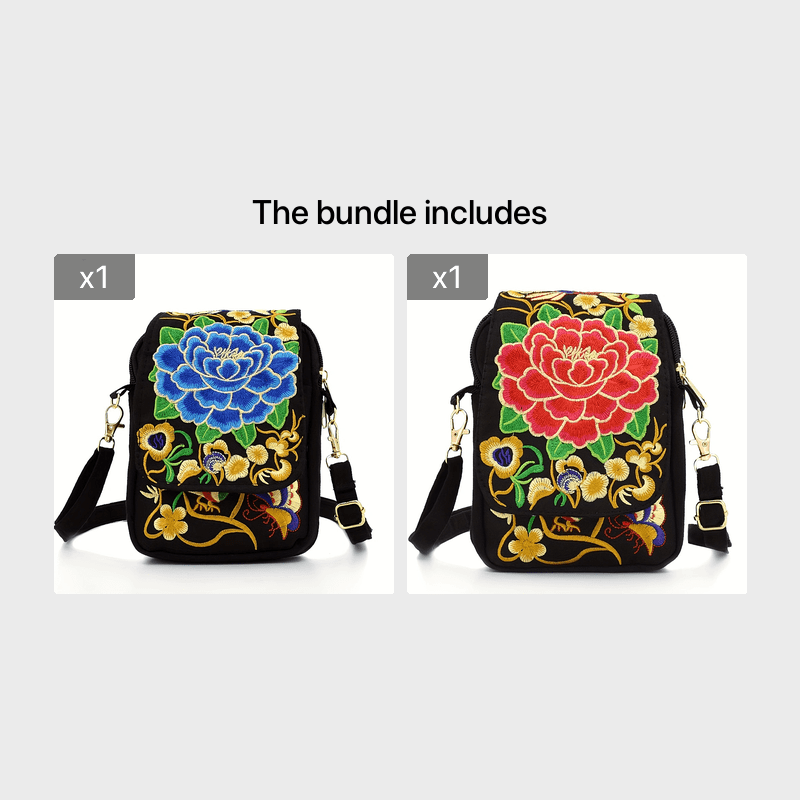 Women's Embroidered Crossbody Bag, Mini Shoulder Bag, Portable Double-Layer Wallet, Phone Pouch
