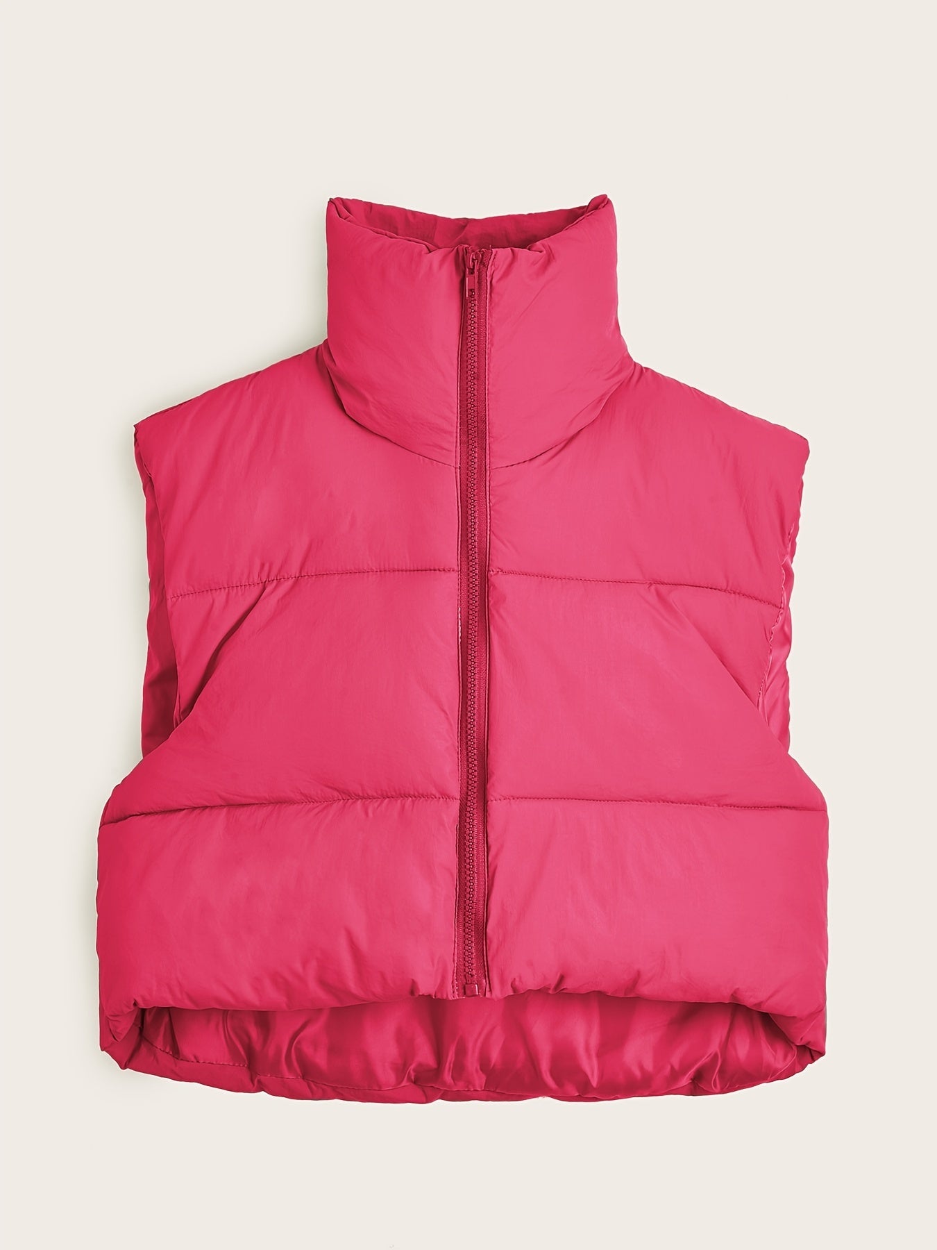 Women'S Sleeveless Vest - Vibrant Pink Slim-Fit Alternative Coat with Drawstring Hood, Zipper Front & Pockets for Fall/Winter Casual Wear, Casual Winter Wear | High Neckline Vest | Zippered Jacket