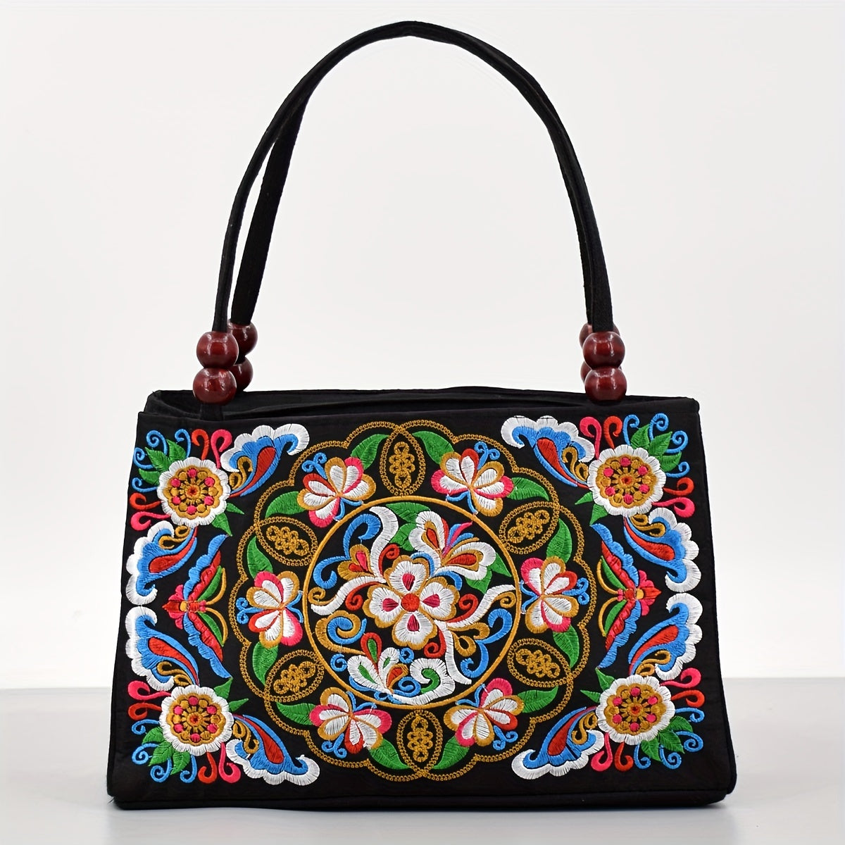 Women's Embroidered Handbag - Double Zipper, Printed Design, Stylish and Spacious
