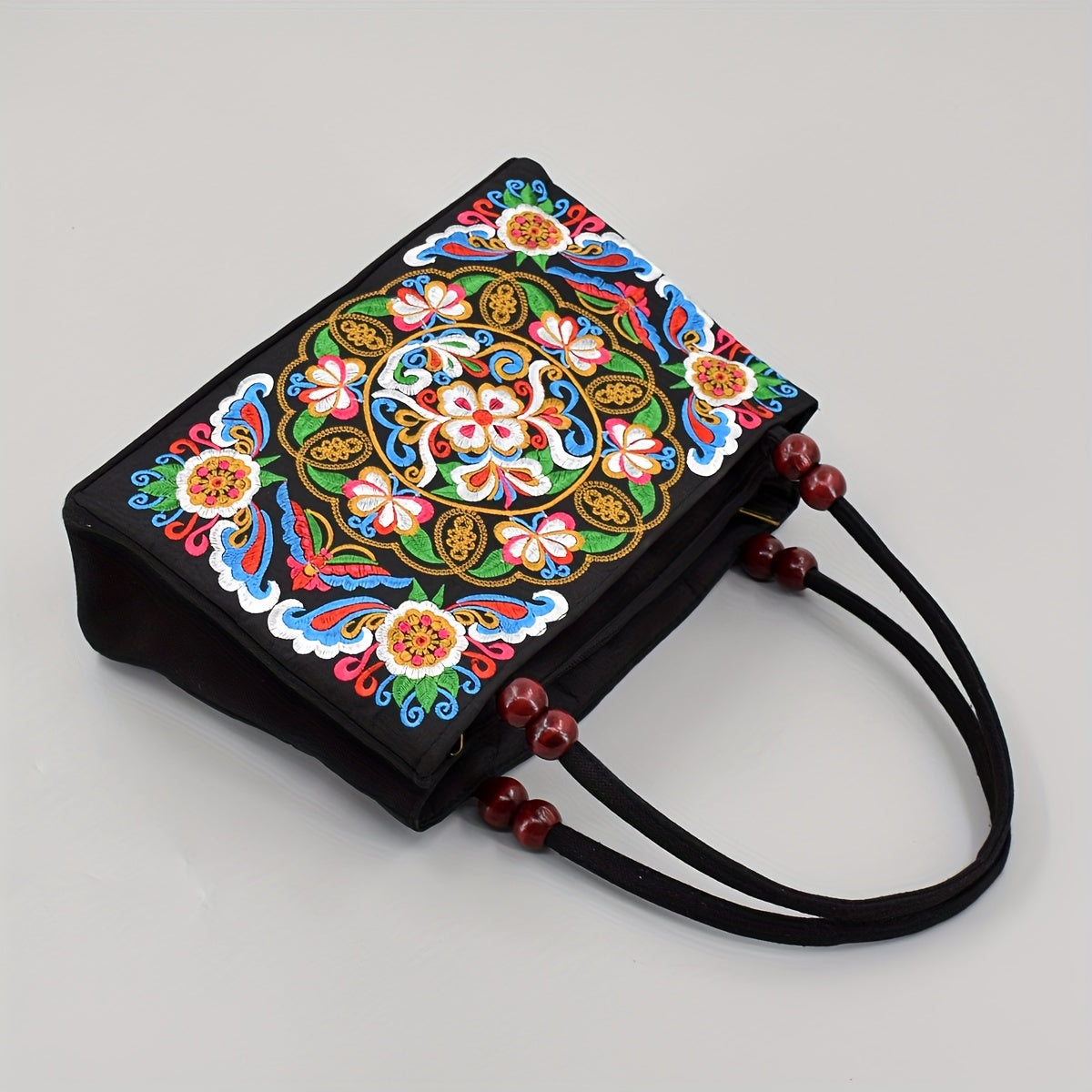 Women's Embroidered Handbag - Double Zipper, Printed Design, Stylish and Spacious
