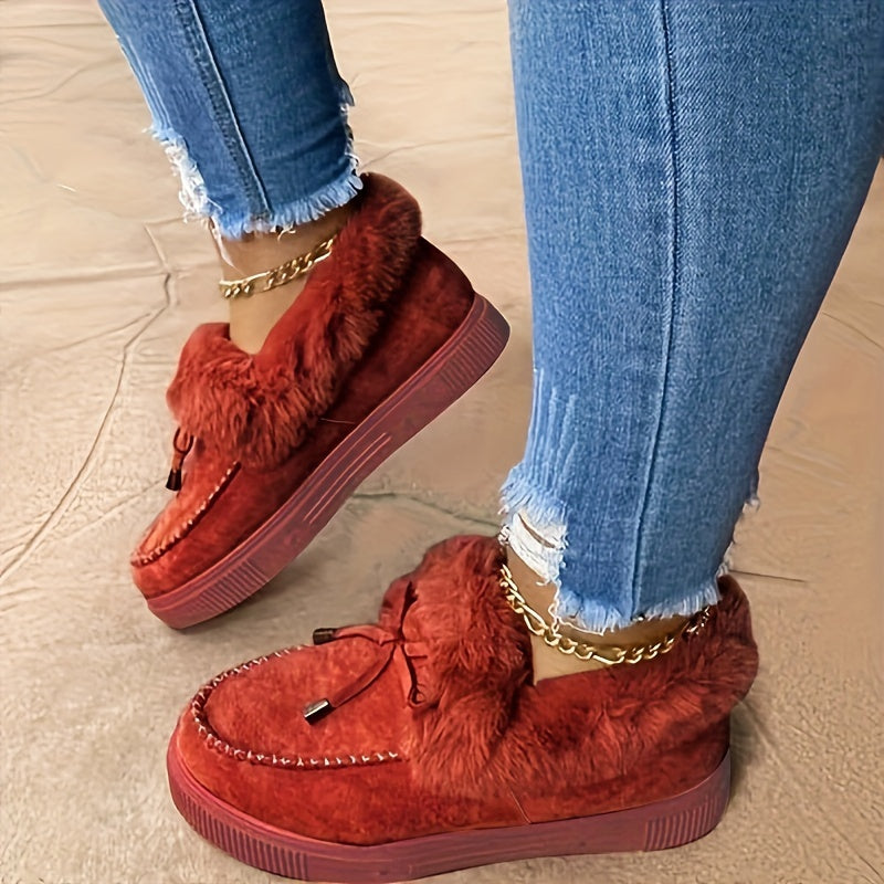 New Women Winter Ankle Boots Snow Boots Plush Warm Slip-on Ladies Shoes Flats Plus Size