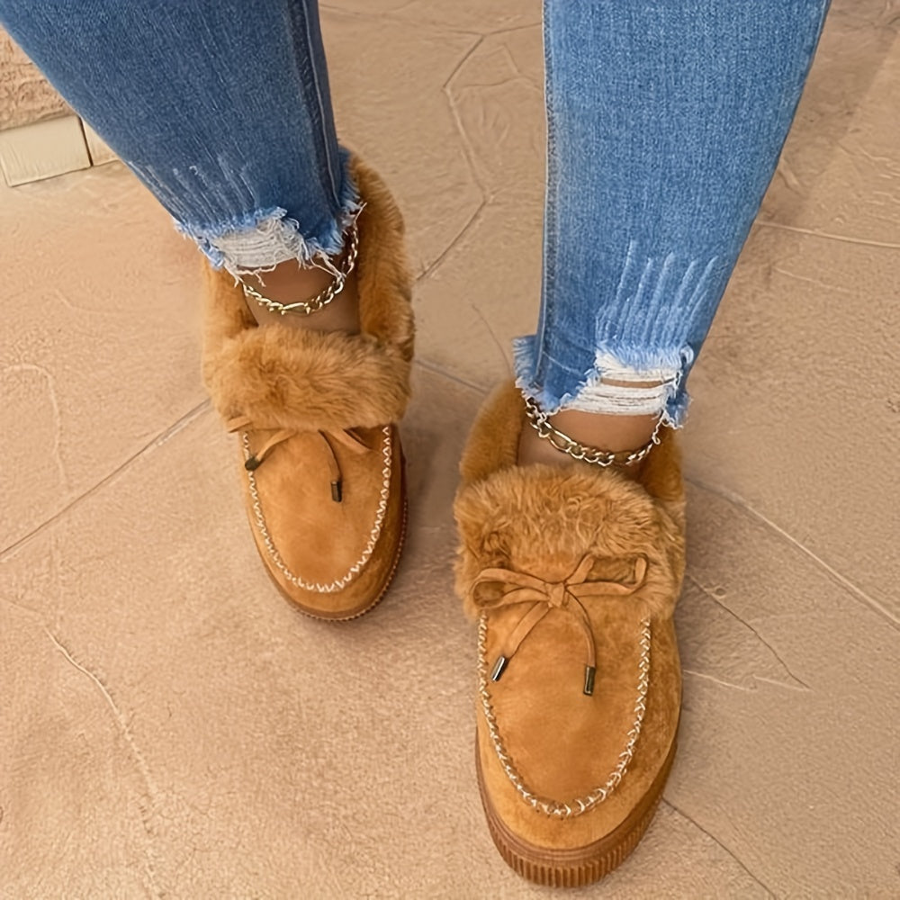 New Women Winter Ankle Boots Snow Boots Plush Warm Slip-on Ladies Shoes Flats Plus Size